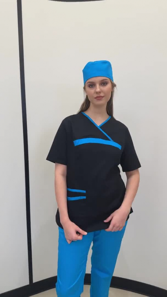 Блуза ЛИНДРЕД (Lindred) ОРИОН женская черная/бирюза, рукав короткий